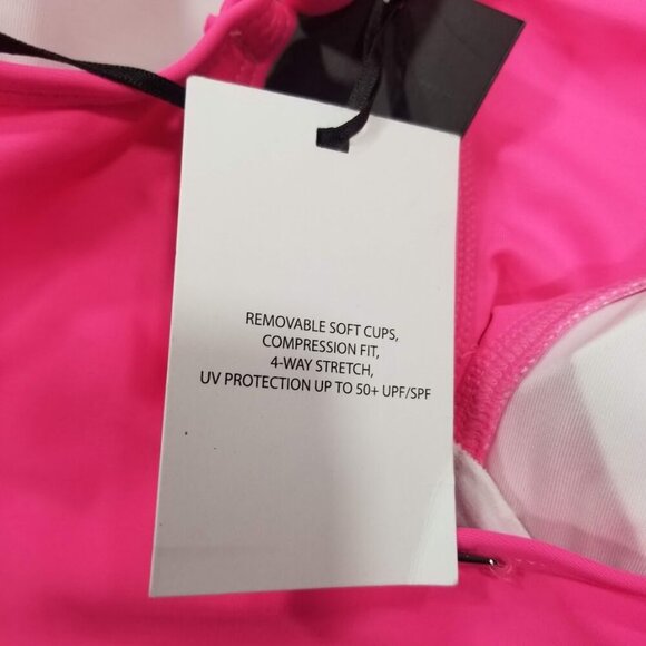 DKNY Ruffle Plunge Underwire Tummy Control One-Piece Swimsuit Neon Pink - Picture 10 of 11